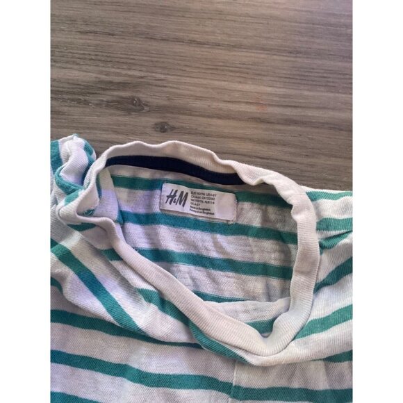 H&M Boys Striped Shirt Size US 4-6Y Green and White Striped with Pocket - Picture 13 of 13